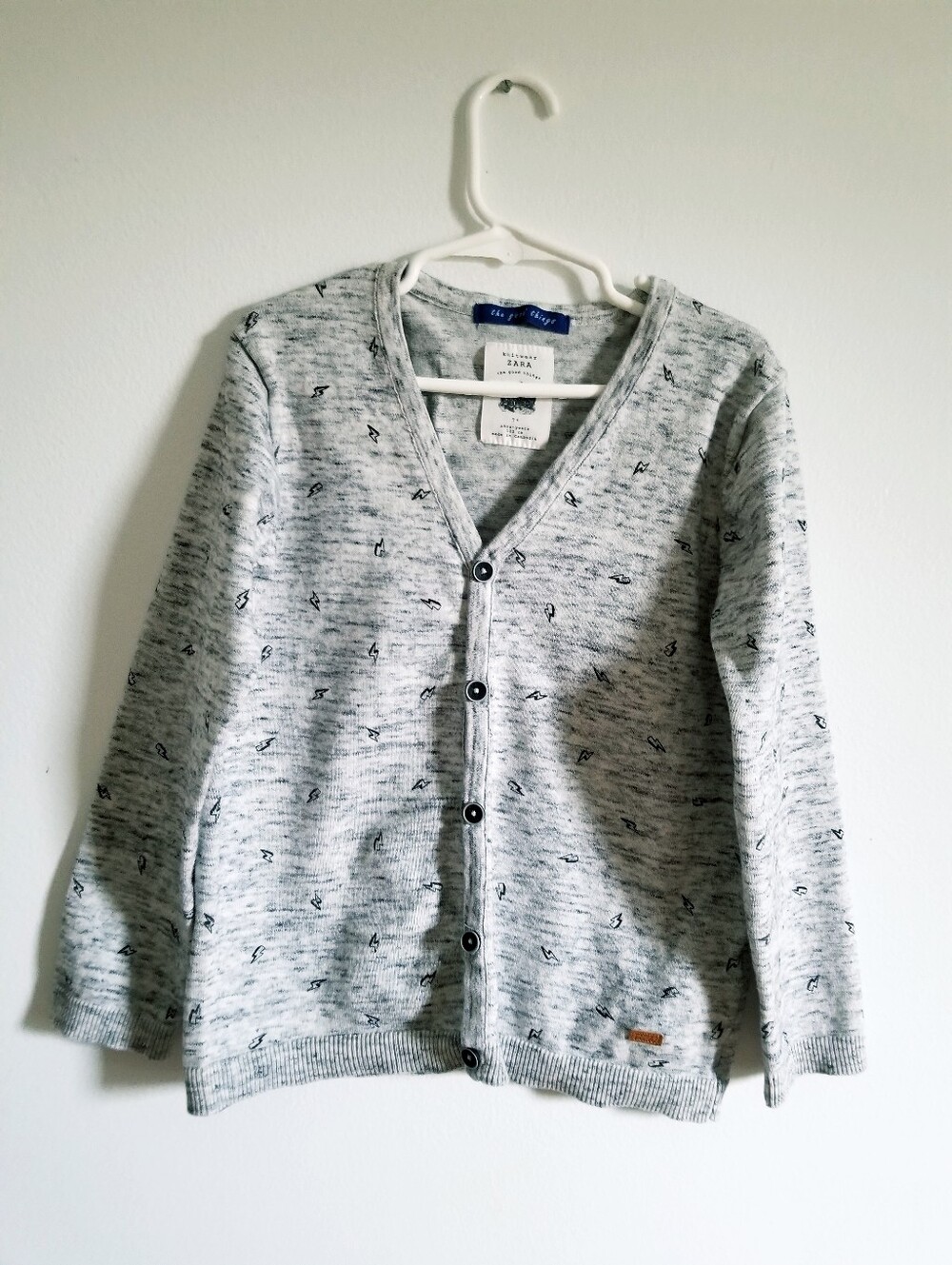 Zara Light Gray Patterned V-Neck Button Cardigan